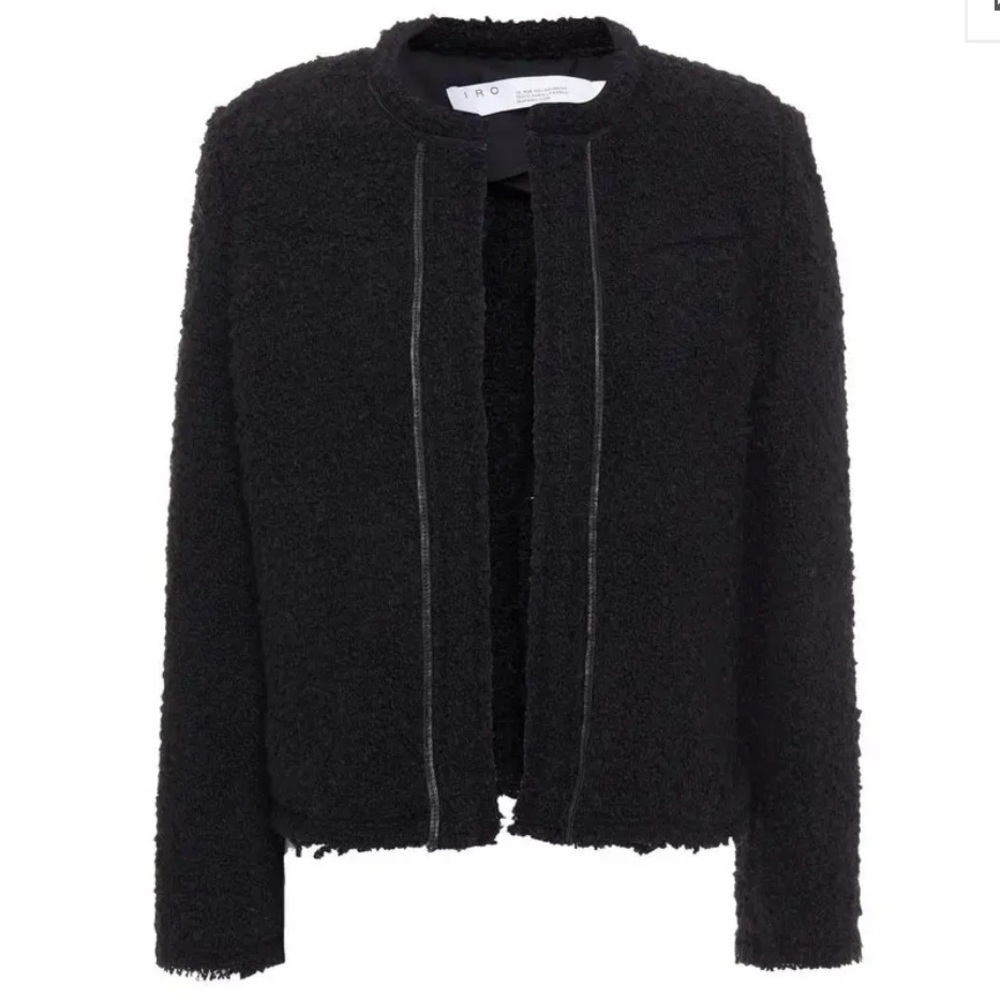 IRO Paris Caster Leather-Trimmed Bouclé-Tweed Jacket Women’s Size 34 Black